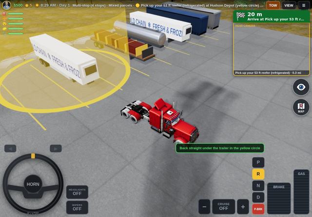 Backing a semi under a trailer at the depot yard